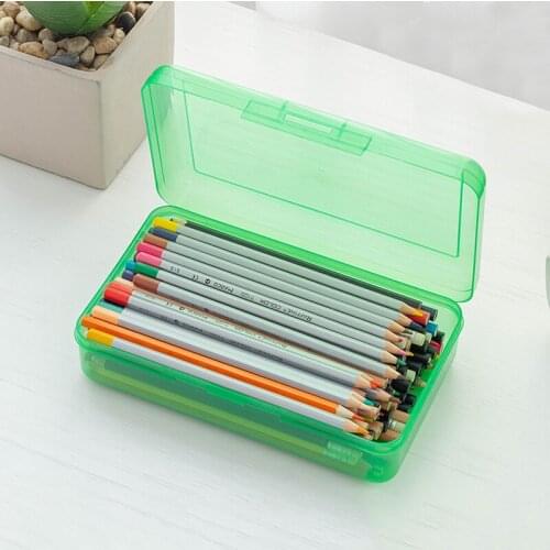 Simple Pencil Case Clear Hard Large Capacity Makeup Brush Pen Storage Box Organizer for Office Students Snap Closure TS2