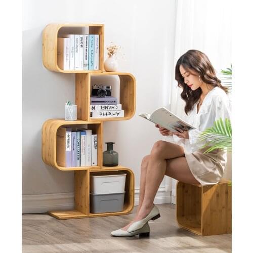 Zq Simple Bookshelf Floor Large Capacity Vertical Creative Solid Wood Storage Rack