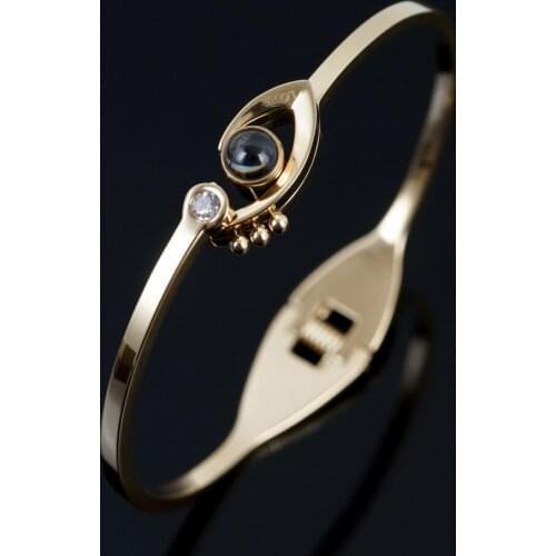 Luxury Eye Rhinestones Love Bangles Stainless Steel Crystal Bracelets For Women Men Three Small Ball Womens Bracelet Jewelry