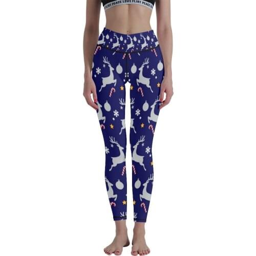 Christmas Elk 3D Printing Unique Fitness Tight Pants Comfortable Womens Running Seamless Yoga Pants Nine Pant Tying Feet