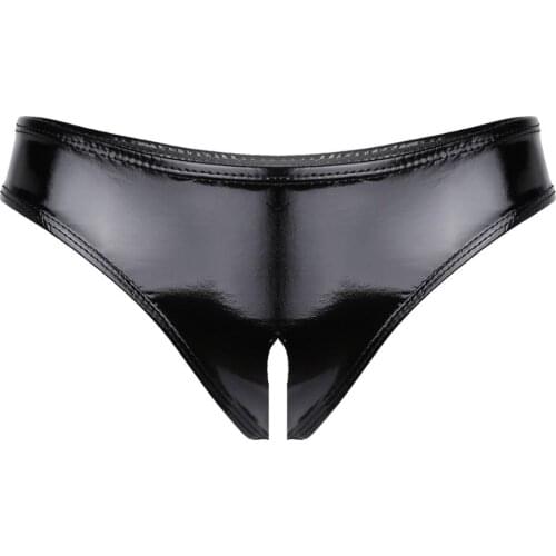 Sexy Underwear Erotic Women Lingerie Wet Look Patent Leather Open Crotch Open Crotch High Cut Mini Briefs Underpanties Panties
