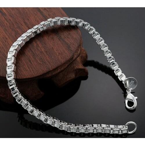 Silver color 4MM box creative women men cute nice bracelets high quality fashion jewelry Christmas gifts H172