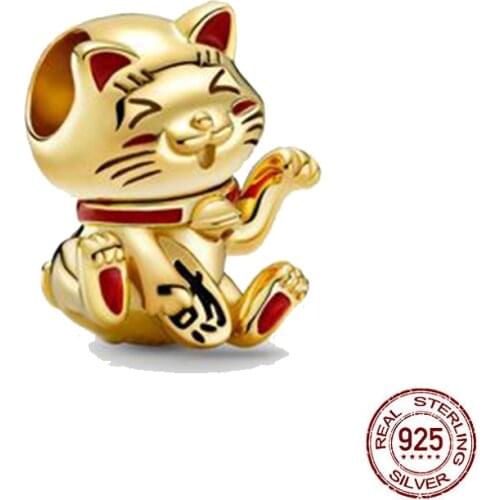 New 925 Sterling Silver Lucky Cat Beads Fit Original Pandora Charms Bracelet Necklace Diy Lucky Jewelry Making