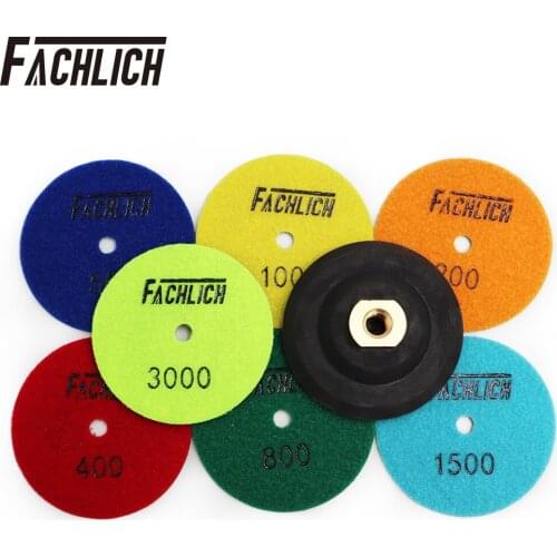 FACHLICH 8pcs/pk Diameter 100mm/4inch Dry Diamond Polishing Pads and Rubber Backer Resin Bond Sanding Disk For Stone Granite
