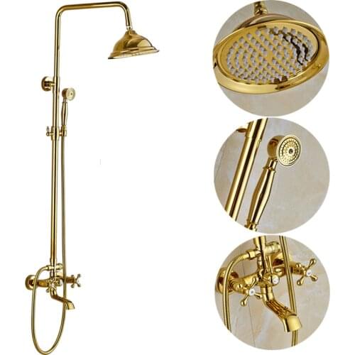 Uythner Bathtub Faucets Luxury Gold Brass Bathroom Faucet Mixer Tap Wall Mounted Hand Held Shower Head Kit Shower Faucet Sets
