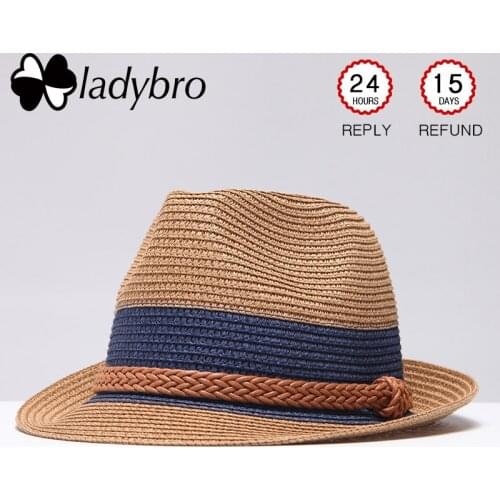 Ladybro Summer Jazz Women Straw Hat Beach Men Sun Hat Casual Panama Male Cap Hemp Rope Patchwork Striped Straw Hat Visor Cap