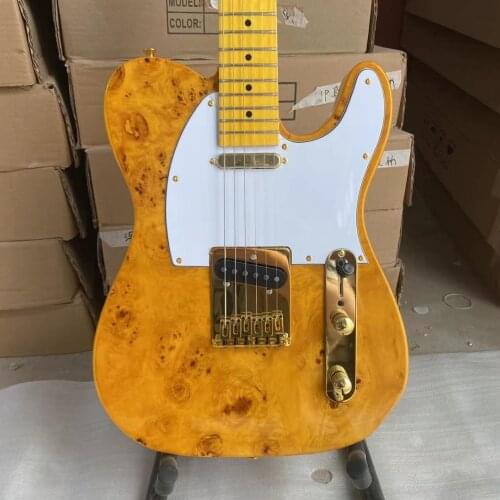 Tele Electric Guitar Burl Maple Top Basswood Body Maple Fingerboard Golden Hardware High Quality Guitarar Free Shipping