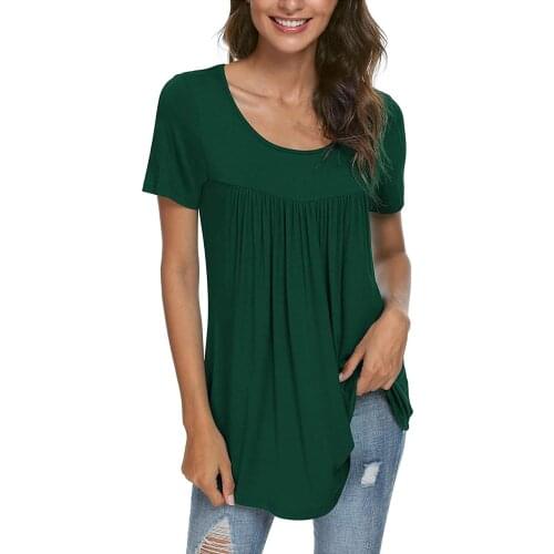 Green Tops For Ladies 2021 Summer Plus Size Clothes Women Casual Solid Short Sleeve Pleated Ruffle Tunic Tops Loose Shirt Blouse