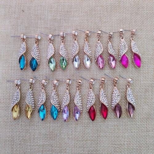 Fine ladies earrings 925 sterling silver multicolor crystal zircon, gold earrings ear hook bride Christmas gift S069