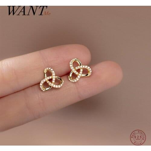 WANTME 925 Sterling Silver Romantic Elegant Zircon Hollow Flower Stud Earrings for Women Fashion Korean Unique Wedding Jewelry