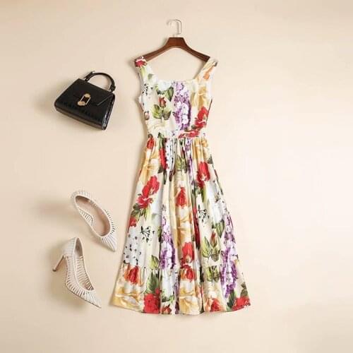 American European womens and wear 2021 summer new style Floral print Sleeveless collar Fashionable suspenders dresses