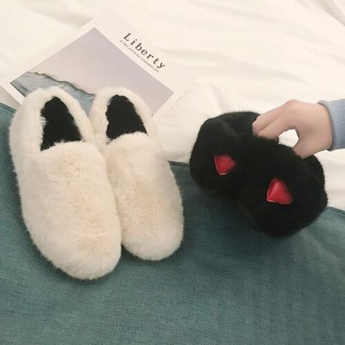 Winter Women Shoe Shallow Mouth Flat Fur Shoes Fashion Plus Velvet Warm Cotton Shoes Casual Comfort Peas Shoes Simple W36-74