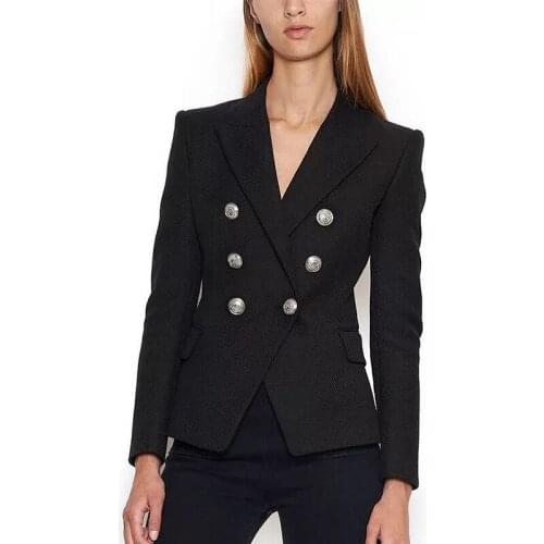 EXCELLENT QUALITY Newest 2021 Stylish Designer Blazer for Women Lion Silver Buttons Double Breasted Career Blazer Outer Wear