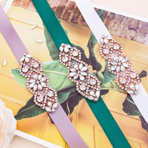 SESTHFAR Rose Gold Rhinestone Bridal Belt Mariage Crystal Wedding Belt Pearl Bride Belt for Wedding Party