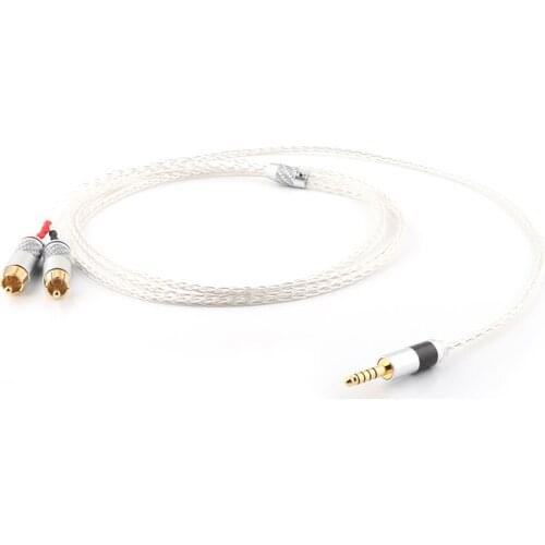 1 piece hifi audio OCC silver plated AUX cable 4.4mm male plug to 2 RCA gold plated connector audio cord