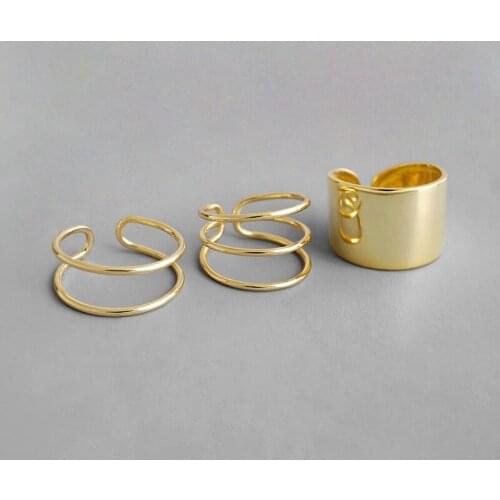 1pc Authentic S925 Sterling Silver Fine Jewelry Gold Multi-Layered /Polished Band Long ring Open adjust TLJ1047