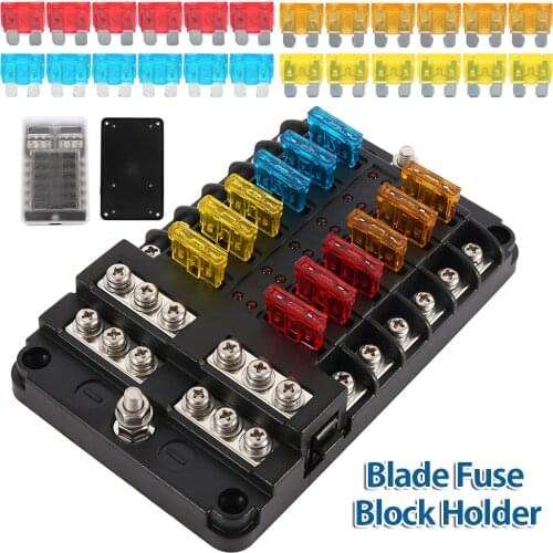 12 Ways Blade Fuse Block DC 12-24V 100A LED Indicator Light Fuse Box With Waterproof Cover Auto Car Boat Marine Fuse Box Holder