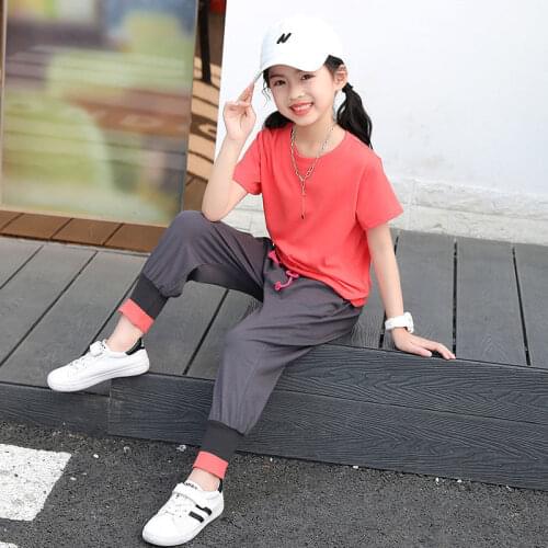 2021 Baby Girl Summer Clothes Set Solid Tops + Sport Pants Casual Girls Sets Clothing Kids Clothes Girls 8 to 12