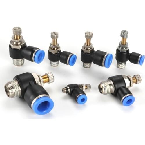 5Pcs SL 4mm 6mm 8mm 10mm 12mm Fast connection Pneumatic Fitting M5 1/8" 1/4" 3/8" 1/2 air speed Regulating throttle valve