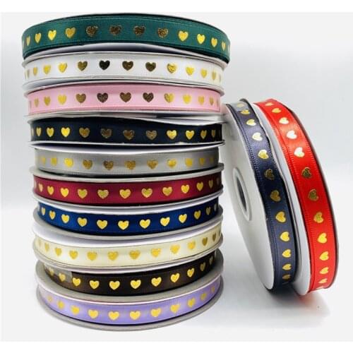 5yards/Lot 10mm Bronzing Printed Heart-Shaped Polyester Ribbon DIY Handmade Romantic Gift Packaging Belt For Wedding Decoration