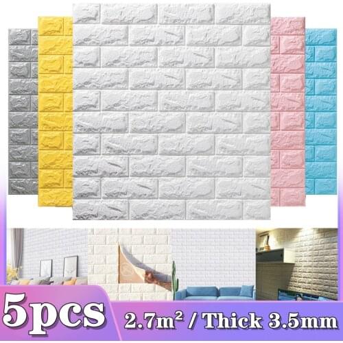 5pc 77*70cm 3D Wall Sticker Imitation Brick Bedroom Decor Waterproof Self-adhesive Wallpaper For Living Room TV Backdrop Decor