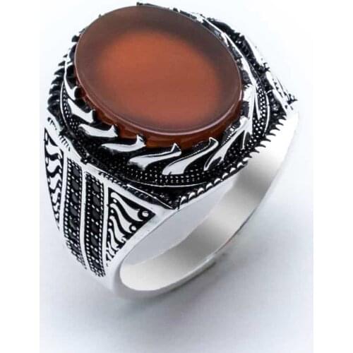 925 sterling Silver Agate Stone Men 'S Ring