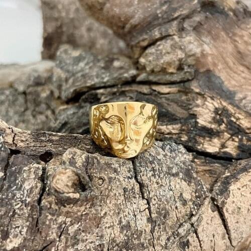 925 Silver Womens Ring Exaggerated Face Ring Opening Adjustable Womens Ring Hip Hop Punk Style Couple Jewelry