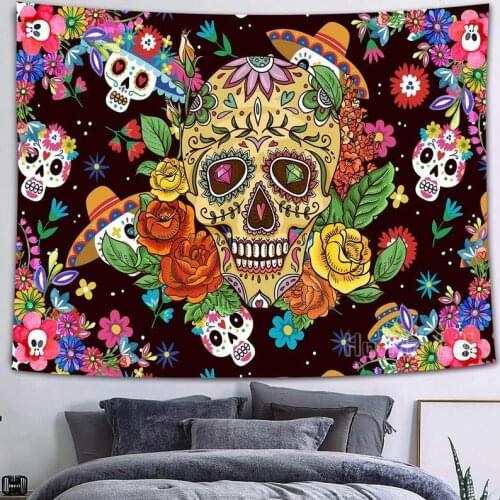 Abstract Skeleton Tapestry Flowers Personalized Colorful Skull Art Living Room Wall Decor