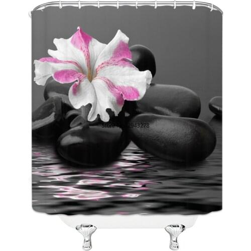 Black Stone Bamboo Shower Curtain Waterproof Polyester Fabric Shower Curtain Bathroom Shower Curtain Hotel Toilet Partition