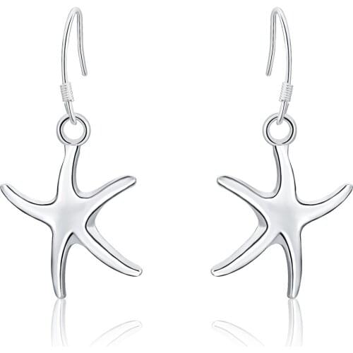 Free Shipping New Star Lady Pentagram Earrings 925 Silver colorStarfish Earrings Hot Fashion Jewelry Holiday Gift