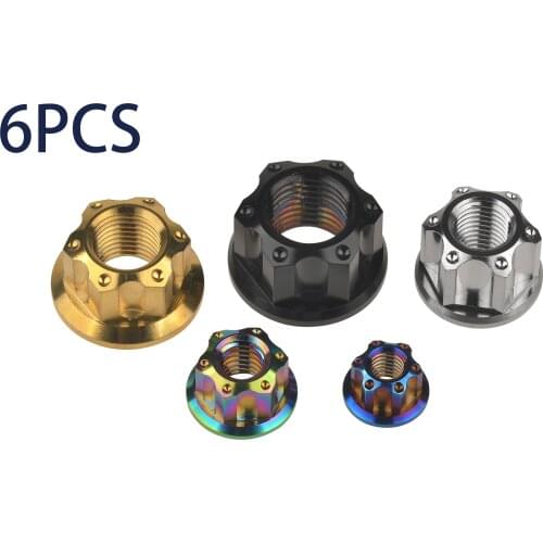 Catdogbear 6Pcs M6/M8/M10/M12/M14/M16 Titanium Nut Torx Flange Hexagon Nuts for Motorcycle Rear Axle