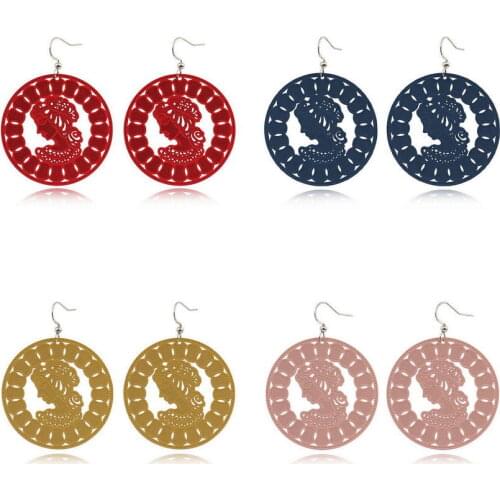 Colored Cutout Beauty Girl Statue Round Earrings for Women 2021 New Arrival Neoteric Europe and America Jewelry Wholesale