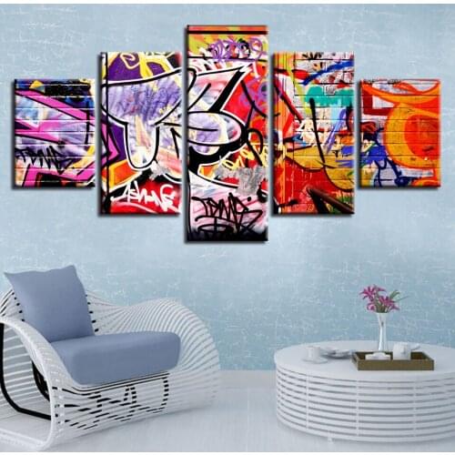 Decor Kitchen Restaurant Wall HD Print 5 Pieces Colorful Graffiti Abstract Picture Poster Modular Canvas Paintings Art Framework