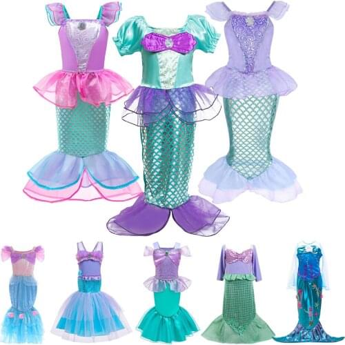 Princess Dress for Girl Summer Little Mermaid Fancy Costume Children Halloween Birthday Party Gown Kid Christmas Pageant Clothes