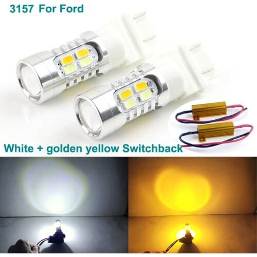 For Ford led light Excellent Ultra bright 3157 Dual Color Switchback LED DRL Parking front Turn Signal light Bulbs
