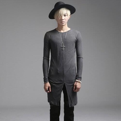 Spring summer men long sleeve t-shirt harajuku punk hip hop tops clothes men casual slim fit knitted long tee shirts streetwear