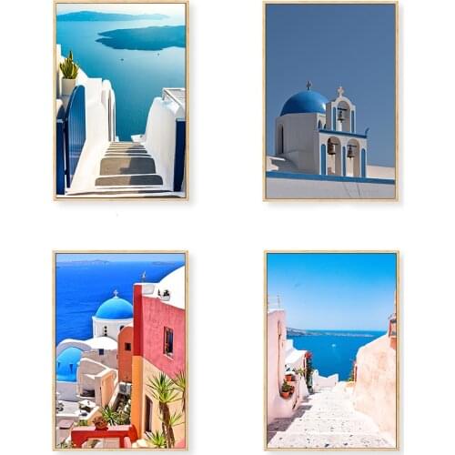 Greece Santorini Aegean Sea Picture Sea Island Wall Art Canvas Painting Poster Printing Living Room Home Decoration Background