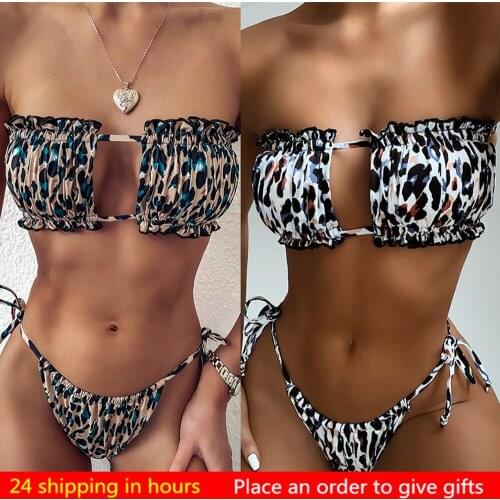 Swimsuit Women High Waist Bikini Swimsuit Female Bandeau Thong Extreme Micro Mini Thong Bikini 2 Piece Set