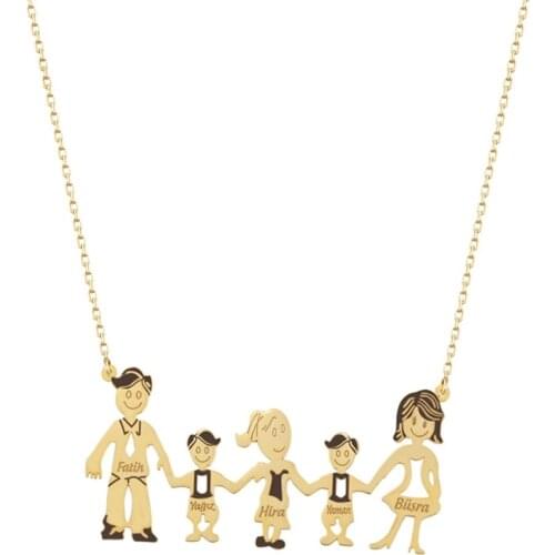 Mom Dad 2 Male 1 Female Child Contain Is Silver Family Necklace DN276