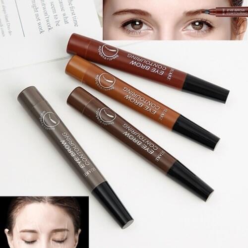 Microblading Eyebrow Tattoo Pen 4 Head Fine Sketch Fork Tip Eyebrow Tattoo Tint Pen Liquid Eyebrow Gel Makeup Tool 4 Colors