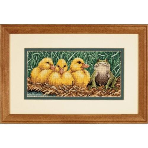 Gold Collection Lovely Counted Cross Stitch Kit Petite Ugly Duckling Little Ducks and Frog dim 65094 d65094