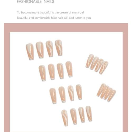 24pcs Stripe Printed Nail Patch Glue Type Removable Long Paragraph Fashion Manicure Wearable False Nails Patch SANA889