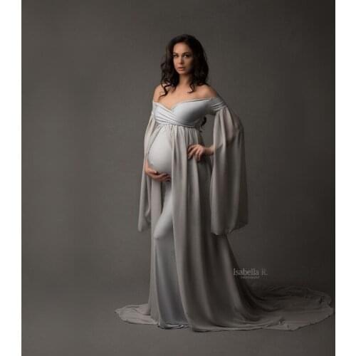 New Shoulderless Maternity Dresses For Photo Shoot Cute Long Pregnancy Dress Elegence Pregnant Women Maxi Gown Photography Props