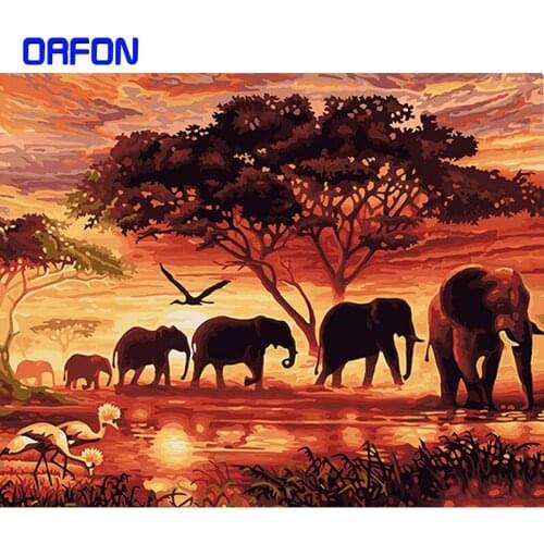 ORFON Elephants Landscape DIY Digital Painting By Numbers Modern Wall Art Canvas Painting Unique Gift For Home Decor 40x50cm