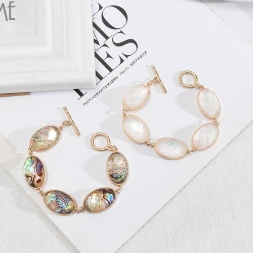 Faceted Oval Resin Abalone Shell Bracelets for Women Fashion Boutique Quality Toggle Summer Beach Wedding Party Bridesmaid Gifts