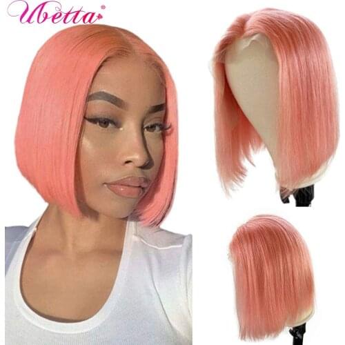 Pink Bob Lace Front Wigs Human Hair 13X4 Lace Frontal Straight Bob Wigs Pre Plucked Ombre Short Bob Wigs For Black Women Remy