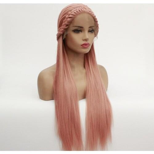 Braided Lace Front Wigs Natural Looking Glueless Long Straight Hair Wig Braids Wig Heat Resist Synthetic Fiber Party Cosplay Wig