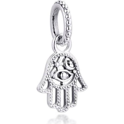 Fits Pandora Bracelet 925 Sterling Silver Protective Hamsa Hand Dangle Charms Metal Beads for Jewelry Making 2020