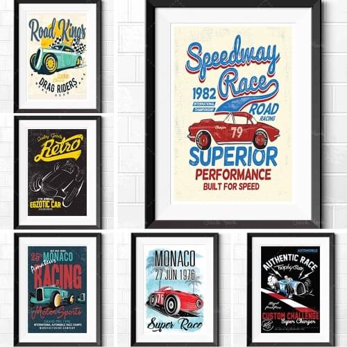Retro Style Motor Racing Monaco Grand Prix Vintage Cars Hot Rod Man Cave Motorsport Poster Prints Great Gifts