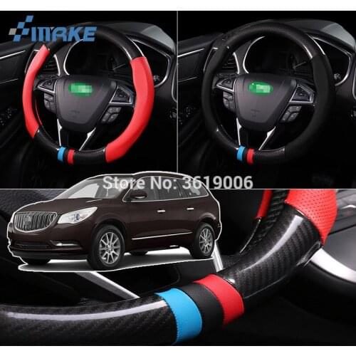SmRKE For Buick Enclave Steering Wheel Cover Anti-Slip Carbon Fiber Top PVC Leather Sport Style